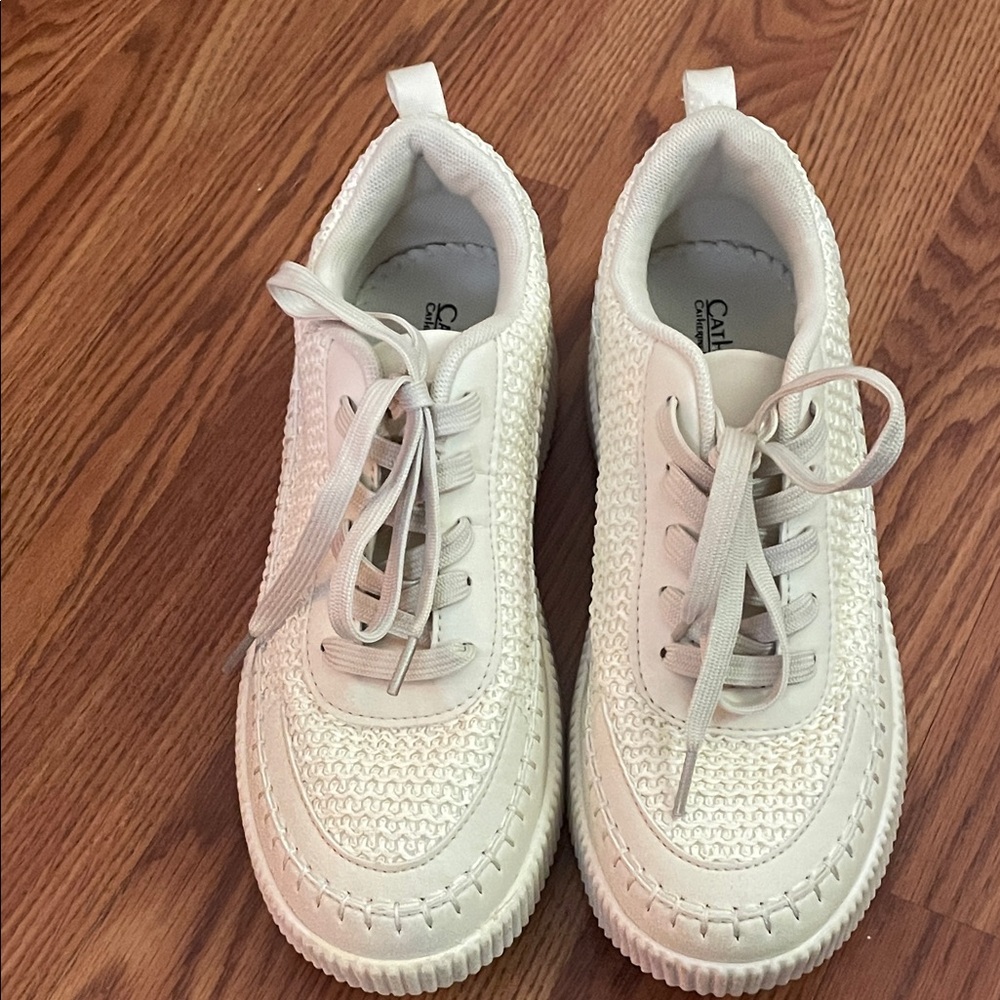Catherine Malandrino Cream Woven Platform Lace-Up Sneakers - Picture 4 of 5
